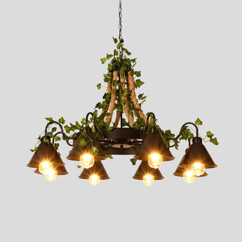 Black 6/8 Heads Chandelier Lighting Industrial Metal Tapered LED Plant Suspension Pendant for Restaurant Clearhalo 'Cast Iron' 'Ceiling Lights' 'Chandeliers' 'Industrial Chandeliers' 'Industrial' 'Metal' 'Middle Century Chandeliers' 'Rustic Chandeliers' 'Tiffany' Lighting' 398159