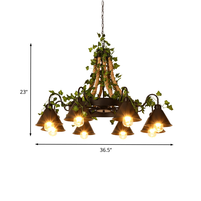 Black 6/8 Heads Chandelier Lighting Industrial Metal Tapered LED Plant Suspension Pendant for Restaurant Clearhalo 'Cast Iron' 'Ceiling Lights' 'Chandeliers' 'Industrial Chandeliers' 'Industrial' 'Metal' 'Middle Century Chandeliers' 'Rustic Chandeliers' 'Tiffany' Lighting' 398160