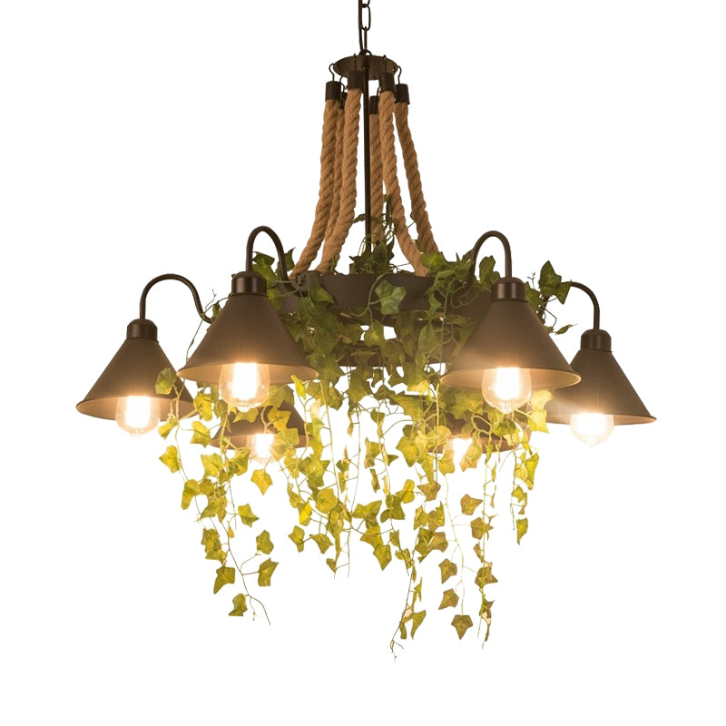 Black 6/8 Heads Chandelier Lighting Industrial Metal Tapered LED Plant Suspension Pendant for Restaurant Clearhalo 'Cast Iron' 'Ceiling Lights' 'Chandeliers' 'Industrial Chandeliers' 'Industrial' 'Metal' 'Middle Century Chandeliers' 'Rustic Chandeliers' 'Tiffany' Lighting' 398163