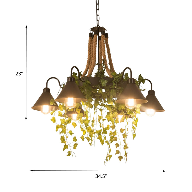 Black 6/8 Heads Chandelier Lighting Industrial Metal Tapered LED Plant Suspension Pendant for Restaurant Clearhalo 'Cast Iron' 'Ceiling Lights' 'Chandeliers' 'Industrial Chandeliers' 'Industrial' 'Metal' 'Middle Century Chandeliers' 'Rustic Chandeliers' 'Tiffany' Lighting' 398164