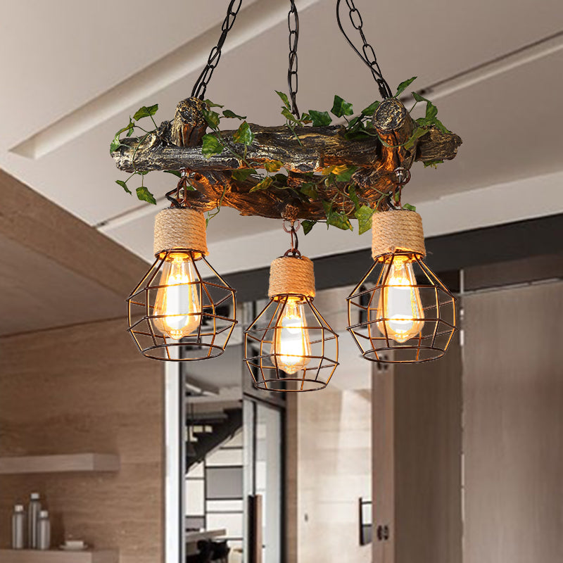 Industrial Bulb Ceiling Chandelier 3 Bulbs Metal LED Hanging Light Fixture in Red/Pink/Green with Flower/Plant/Maple Leaf Green Clearhalo 'Ceiling Lights' 'Chandeliers' 'Industrial Chandeliers' 'Industrial' 'Middle Century Chandeliers' 'Tiffany' Lighting' 398197