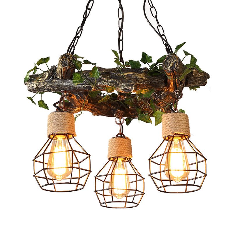 Industrial Bulb Ceiling Chandelier 3 Bulbs Metal LED Hanging Light Fixture in Red/Pink/Green with Flower/Plant/Maple Leaf Clearhalo 'Ceiling Lights' 'Chandeliers' 'Industrial Chandeliers' 'Industrial' 'Middle Century Chandeliers' 'Tiffany' Lighting' 398199