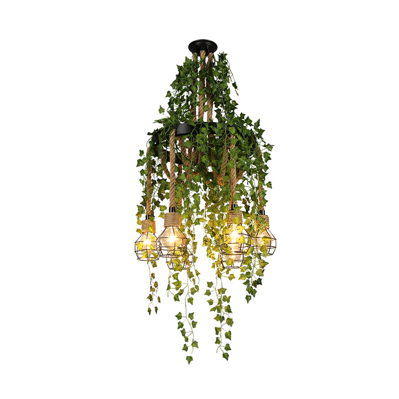 Black 6 Heads Chandelier Lamp Antique Metal Exposed Bulb LED Down Lighting Pendant with Plant Decoration Clearhalo 'Cast Iron' 'Ceiling Lights' 'Chandeliers' 'Industrial Chandeliers' 'Industrial' 'Metal' 'Middle Century Chandeliers' 'Rustic Chandeliers' 'Tiffany' Lighting' 398226