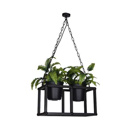 Industrial Rectangle Island Light Fixture 2/3/5 Bulbs Metal LED Ceiling Suspension Lamp in Black with Plant Decor Clearhalo 'Ceiling Lights' 'Island Lights' Lighting' 398254