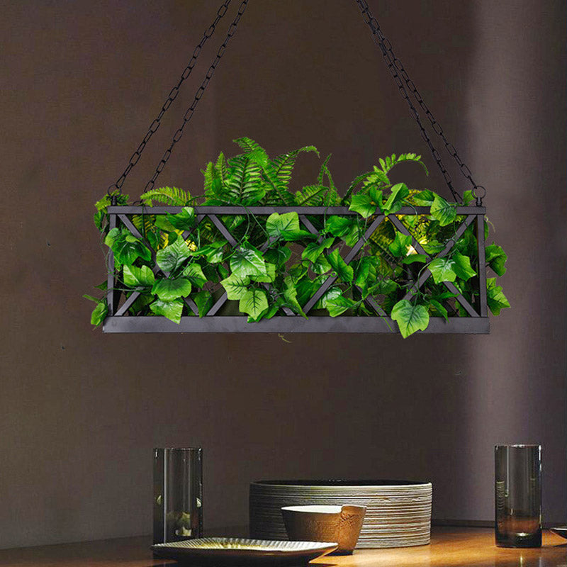 Black Rectangular Island Lighting Fixture Industrial Metal 2 Heads Restaurant LED Plant Ceiling Light Clearhalo 'Ceiling Lights' 'Island Lights' Lighting' 398286