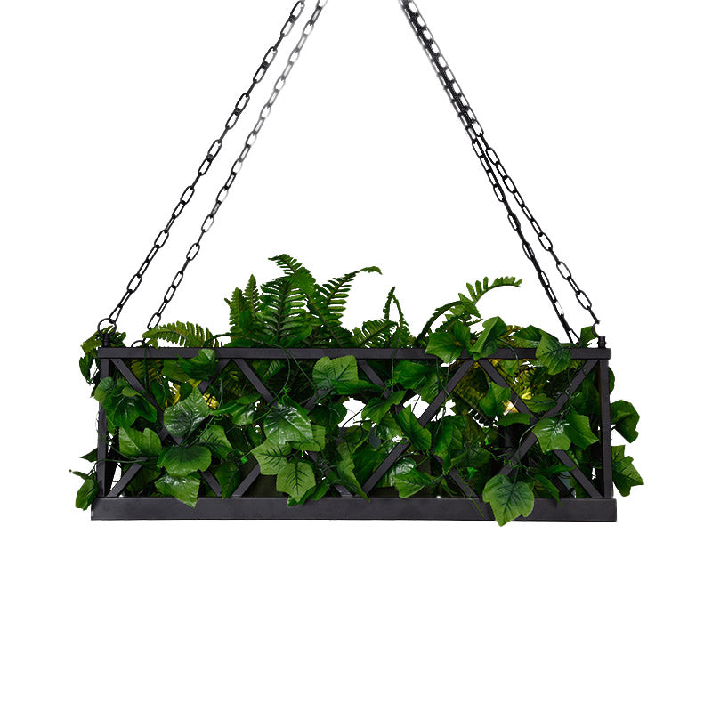 Black Rectangular Island Lighting Fixture Industrial Metal 2 Heads Restaurant LED Plant Ceiling Light Clearhalo 'Ceiling Lights' 'Island Lights' Lighting' 398288