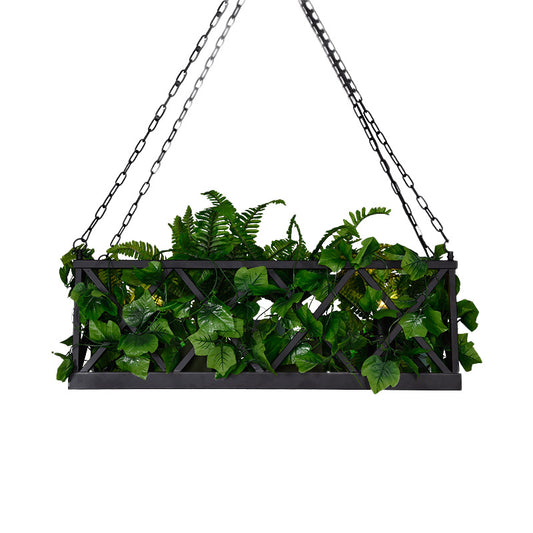 Black Rectangular Island Lighting Fixture Industrial Metal 2 Heads Restaurant LED Plant Ceiling Light Clearhalo 'Ceiling Lights' 'Island Lights' Lighting' 398288