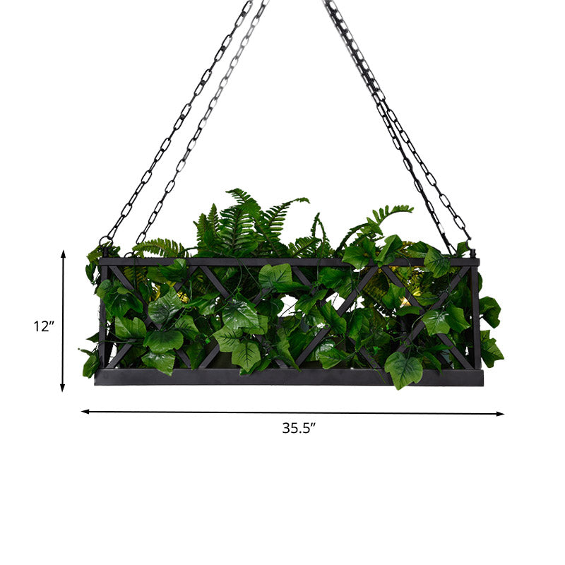 Black Rectangular Island Lighting Fixture Industrial Metal 2 Heads Restaurant LED Plant Ceiling Light Clearhalo 'Ceiling Lights' 'Island Lights' Lighting' 398289