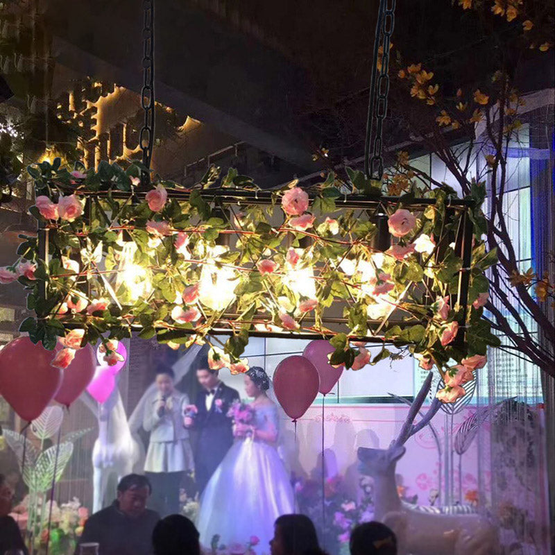 Black 4 Heads Island Lamp Industrial Metal Rectangular LED Flower Hanging Ceiling Light for Restaurant Clearhalo 'Ceiling Lights' 'Island Lights' Lighting' 398313