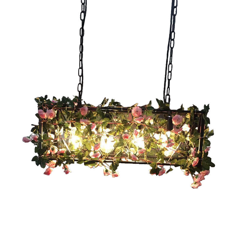 Black 4 Heads Island Lamp Industrial Metal Rectangular LED Flower Hanging Ceiling Light for Restaurant Clearhalo 'Ceiling Lights' 'Island Lights' Lighting' 398314