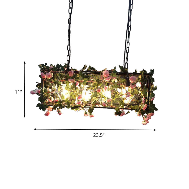 Black 4 Heads Island Lamp Industrial Metal Rectangular LED Flower Hanging Ceiling Light for Restaurant Clearhalo 'Ceiling Lights' 'Island Lights' Lighting' 398315