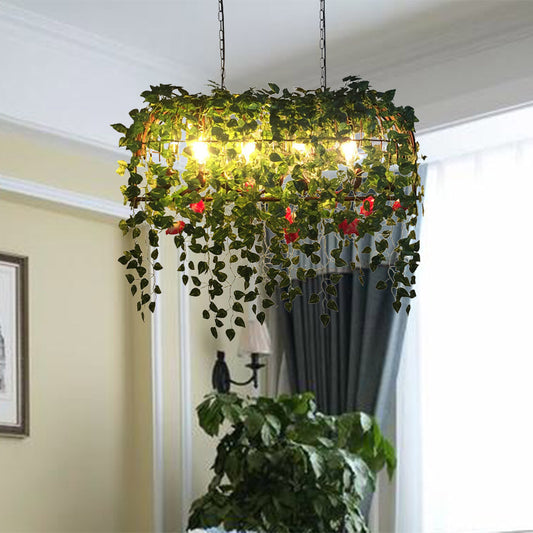 Birdcage Metal Island Chandelier Light Antique 4 Heads Restaurant Plant Ceiling Lamp in Black Black Clearhalo 'Ceiling Lights' 'Island Lights' Lighting' 398349