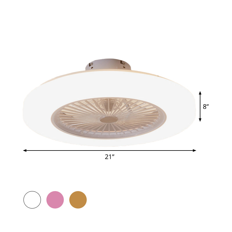 Acrylic Doughnut Ceiling Fan Light Simple Living Room LED Semi Flush Mounted Lamp Fixture in White/Pink/Yellow, 21" Wide Clearhalo 'Ceiling Fans with Lights' 'Ceiling Fans' 'Kids Ceiling Fans' 'Kids' Lighting' 398381