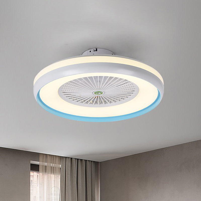 Circular Bedroom Semi Flush Lighting Kids Acrylic Pink/Blue Finish 5 Blades LED Pendant Fan Lamp, 23.5" W Clearhalo 'Ceiling Fans with Lights' 'Ceiling Fans' 'Kids Ceiling Fans' 'Kids' Lighting' 398389