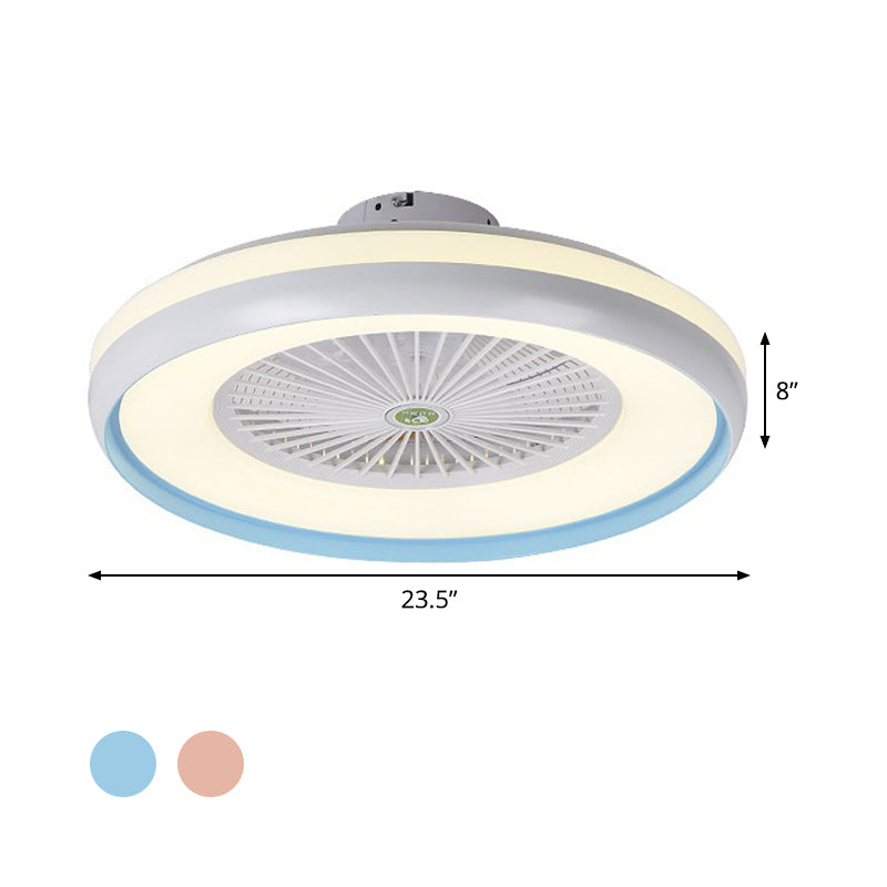 Circular Bedroom Semi Flush Lighting Kids Acrylic Pink/Blue Finish 5 Blades LED Pendant Fan Lamp, 23.5" W Clearhalo 'Ceiling Fans with Lights' 'Ceiling Fans' 'Kids Ceiling Fans' 'Kids' Lighting' 398392