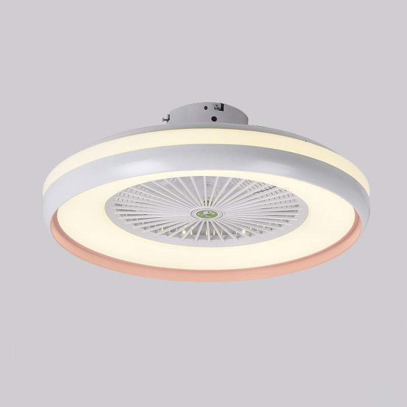 Circular Bedroom Semi Flush Lighting Kids Acrylic Pink/Blue Finish 5 Blades LED Pendant Fan Lamp, 23.5" W Clearhalo 'Ceiling Fans with Lights' 'Ceiling Fans' 'Kids Ceiling Fans' 'Kids' Lighting' 398396