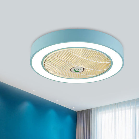 23.5" Wide Pink/Blue LED Semi Flushmount Minimalist Acrylic Round Hanging Ceiling Fan Light for Living Room Blue Clearhalo 'Ceiling Fans with Lights' 'Ceiling Fans' 'Kids Ceiling Fans' 'Kids' Lighting' 398397