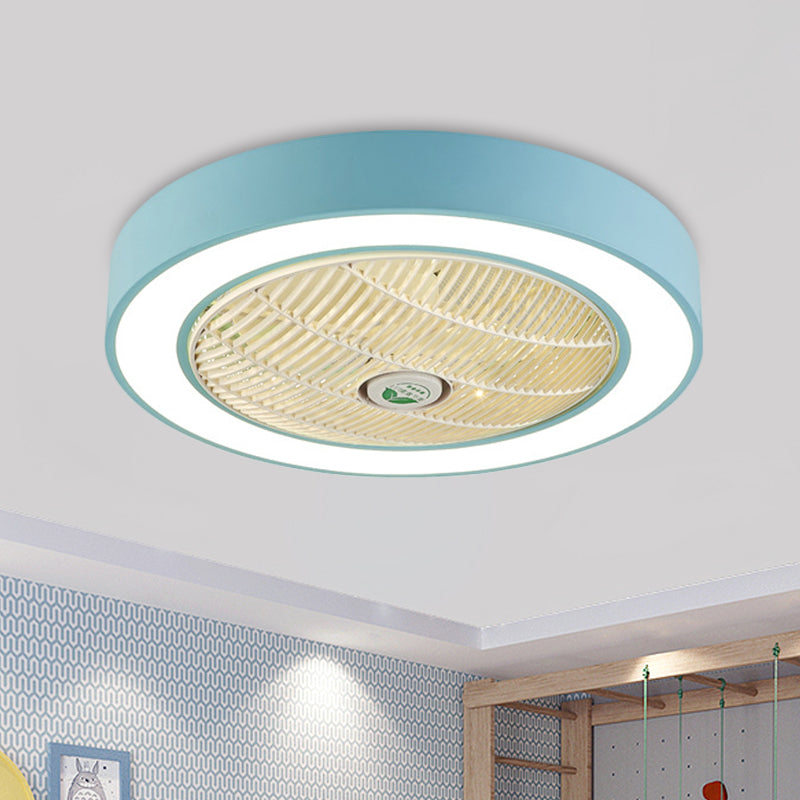 23.5" Wide Pink/Blue LED Semi Flushmount Minimalist Acrylic Round Hanging Ceiling Fan Light for Living Room Clearhalo 'Ceiling Fans with Lights' 'Ceiling Fans' 'Kids Ceiling Fans' 'Kids' Lighting' 398398