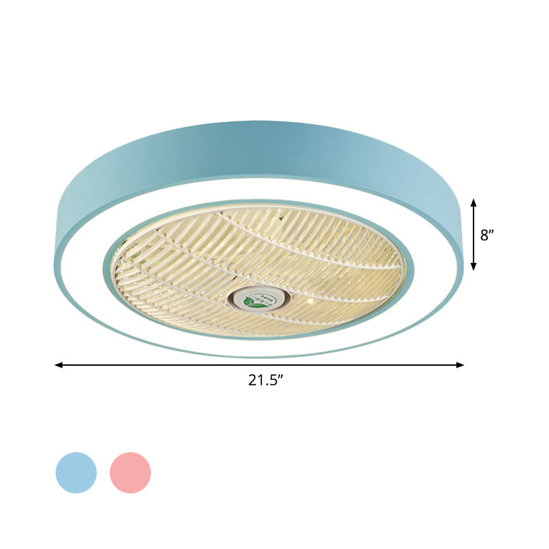 23.5" Wide Pink/Blue LED Semi Flushmount Minimalist Acrylic Round Hanging Ceiling Fan Light for Living Room Clearhalo 'Ceiling Fans with Lights' 'Ceiling Fans' 'Kids Ceiling Fans' 'Kids' Lighting' 398401