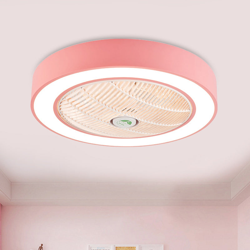 23.5" Wide Pink/Blue LED Semi Flushmount Minimalist Acrylic Round Hanging Ceiling Fan Light for Living Room Pink Clearhalo 'Ceiling Fans with Lights' 'Ceiling Fans' 'Kids Ceiling Fans' 'Kids' Lighting' 398402