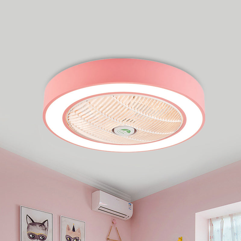 23.5" Wide Pink/Blue LED Semi Flushmount Minimalist Acrylic Round Hanging Ceiling Fan Light for Living Room Clearhalo 'Ceiling Fans with Lights' 'Ceiling Fans' 'Kids Ceiling Fans' 'Kids' Lighting' 398403