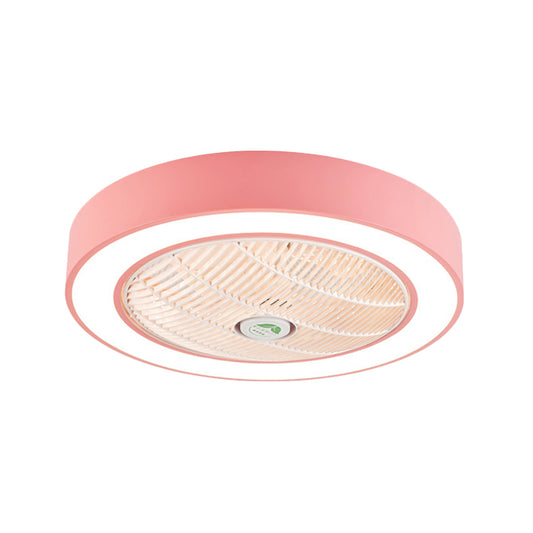 23.5" Wide Pink/Blue LED Semi Flushmount Minimalist Acrylic Round Hanging Ceiling Fan Light for Living Room Clearhalo 'Ceiling Fans with Lights' 'Ceiling Fans' 'Kids Ceiling Fans' 'Kids' Lighting' 398404