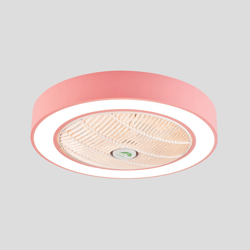 23.5" Wide Pink/Blue LED Semi Flushmount Minimalist Acrylic Round Hanging Ceiling Fan Light for Living Room Clearhalo 'Ceiling Fans with Lights' 'Ceiling Fans' 'Kids Ceiling Fans' 'Kids' Lighting' 398405