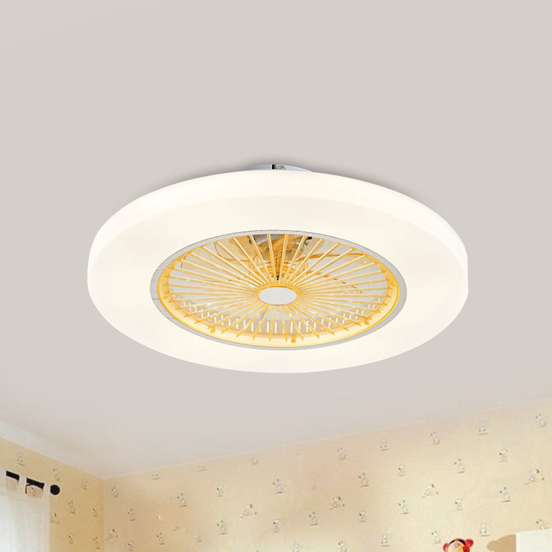 Doughnut Living Room Semi Flushmount Modernist Acrylic Yellow/Pink LED Hanging Ceiling Fan Lighting, 23" Wide Yellow Clearhalo 'Ceiling Fans with Lights' 'Ceiling Fans' 'Kids Ceiling Fans' 'Kids' Lighting' 398432