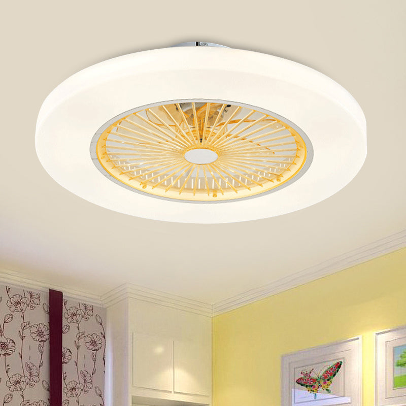 Doughnut Living Room Semi Flushmount Modernist Acrylic Yellow/Pink LED Hanging Ceiling Fan Lighting, 23" Wide Clearhalo 'Ceiling Fans with Lights' 'Ceiling Fans' 'Kids Ceiling Fans' 'Kids' Lighting' 398433