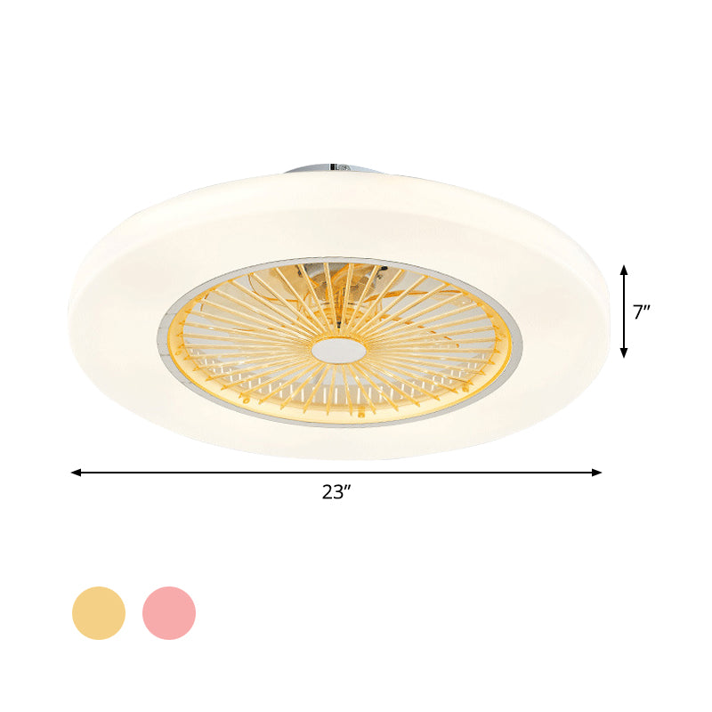 Doughnut Living Room Semi Flushmount Modernist Acrylic Yellow/Pink LED Hanging Ceiling Fan Lighting, 23" Wide Clearhalo 'Ceiling Fans with Lights' 'Ceiling Fans' 'Kids Ceiling Fans' 'Kids' Lighting' 398436