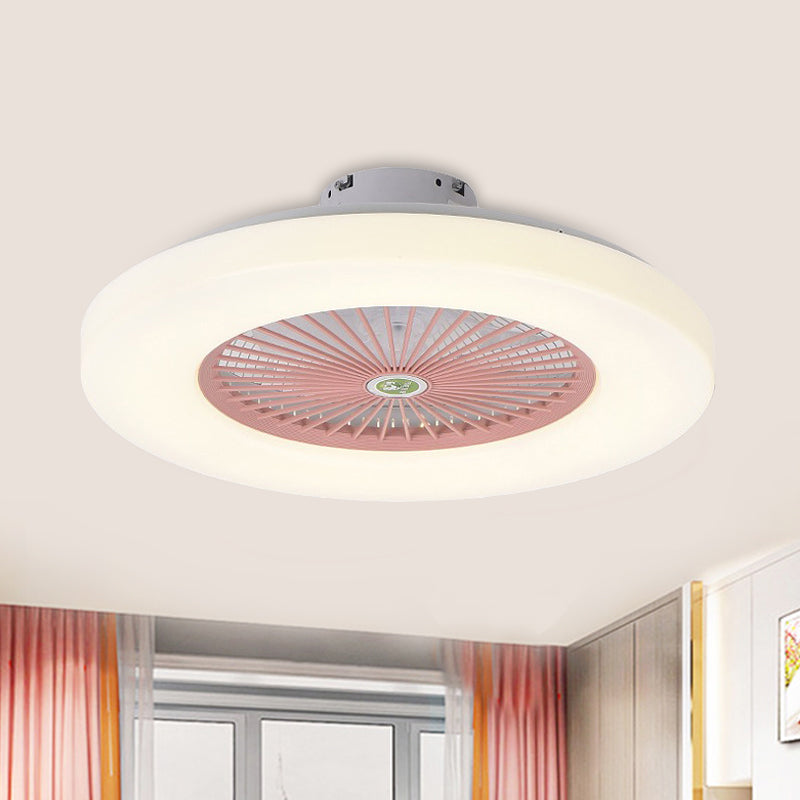 Doughnut Living Room Semi Flushmount Modernist Acrylic Yellow/Pink LED Hanging Ceiling Fan Lighting, 23" Wide Pink Clearhalo 'Ceiling Fans with Lights' 'Ceiling Fans' 'Kids Ceiling Fans' 'Kids' Lighting' 398437