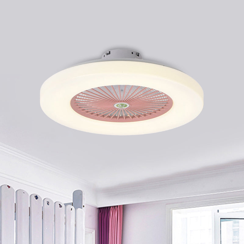 Doughnut Living Room Semi Flushmount Modernist Acrylic Yellow/Pink LED Hanging Ceiling Fan Lighting, 23" Wide Clearhalo 'Ceiling Fans with Lights' 'Ceiling Fans' 'Kids Ceiling Fans' 'Kids' Lighting' 398438