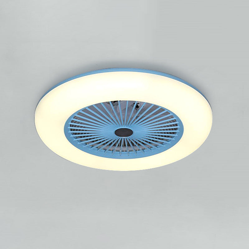 Pink/Blue LED Semi Flush Mount Light Fixture Modern Acrylic Circle 5 Blades Hanging Fan Lamp for Bedroom, 21.5" Wide Blue Clearhalo 'Ceiling Fans with Lights' 'Ceiling Fans' 'Kids Ceiling Fans' 'Kids' Lighting' 398441