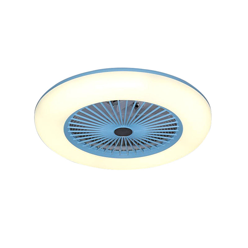Pink/Blue LED Semi Flush Mount Light Fixture Modern Acrylic Circle 5 Blades Hanging Fan Lamp for Bedroom, 21.5" Wide Clearhalo 'Ceiling Fans with Lights' 'Ceiling Fans' 'Kids Ceiling Fans' 'Kids' Lighting' 398444