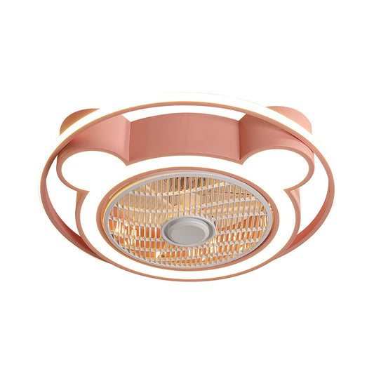 Modernism Bear Head Pendant Fan Lamp 21.5" Wide LED Acrylic Semi Flush Mounted Light in Pink/Blue with Ring Clearhalo 'Ceiling Fans with Lights' 'Ceiling Fans' 'Kids Ceiling Fans' 'Kids' Lighting' 398457