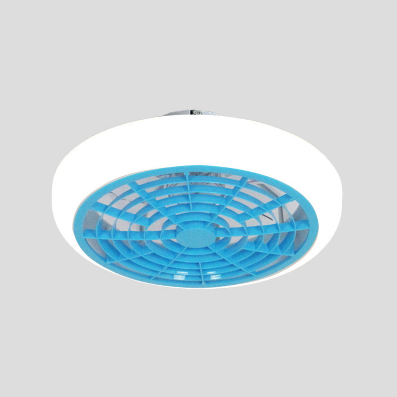 Pink/Blue 18" W 2 Heads Semi Flush Mount Light Simple Acrylic Circle LED Hanging Fan Lamp for Bedroom Blue Clearhalo 'Ceiling Fans with Lights' 'Ceiling Fans' 'Kids Ceiling Fans' 'Kids' Lighting' 398474