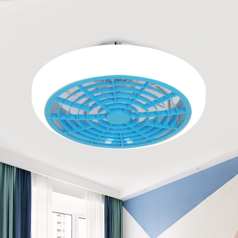Pink/Blue 18" W 2 Heads Semi Flush Mount Light Simple Acrylic Circle LED Hanging Fan Lamp for Bedroom Clearhalo 'Ceiling Fans with Lights' 'Ceiling Fans' 'Kids Ceiling Fans' 'Kids' Lighting' 398475
