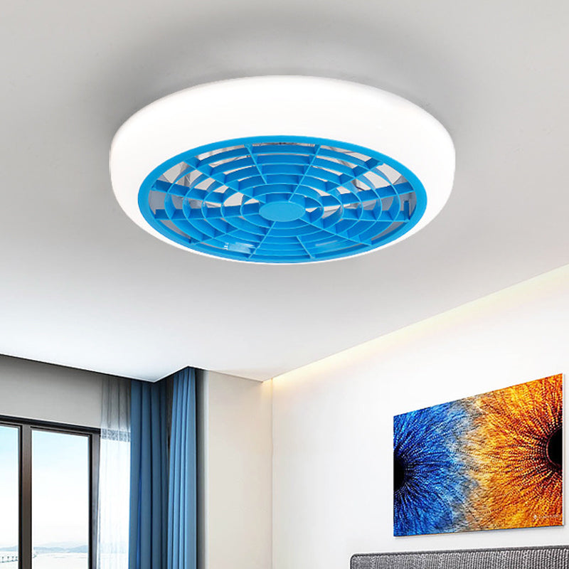 Pink/Blue 18" W 2 Heads Semi Flush Mount Light Simple Acrylic Circle LED Hanging Fan Lamp for Bedroom Clearhalo 'Ceiling Fans with Lights' 'Ceiling Fans' 'Kids Ceiling Fans' 'Kids' Lighting' 398476