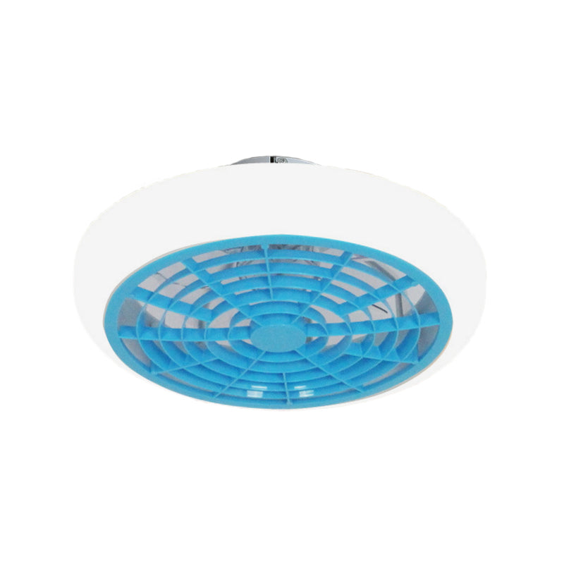 Pink/Blue 18" W 2 Heads Semi Flush Mount Light Simple Acrylic Circle LED Hanging Fan Lamp for Bedroom Clearhalo 'Ceiling Fans with Lights' 'Ceiling Fans' 'Kids Ceiling Fans' 'Kids' Lighting' 398477