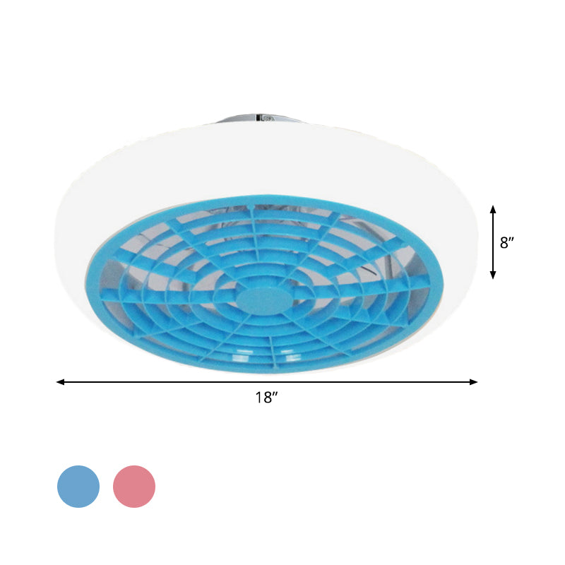 Pink/Blue 18" W 2 Heads Semi Flush Mount Light Simple Acrylic Circle LED Hanging Fan Lamp for Bedroom Clearhalo 'Ceiling Fans with Lights' 'Ceiling Fans' 'Kids Ceiling Fans' 'Kids' Lighting' 398478