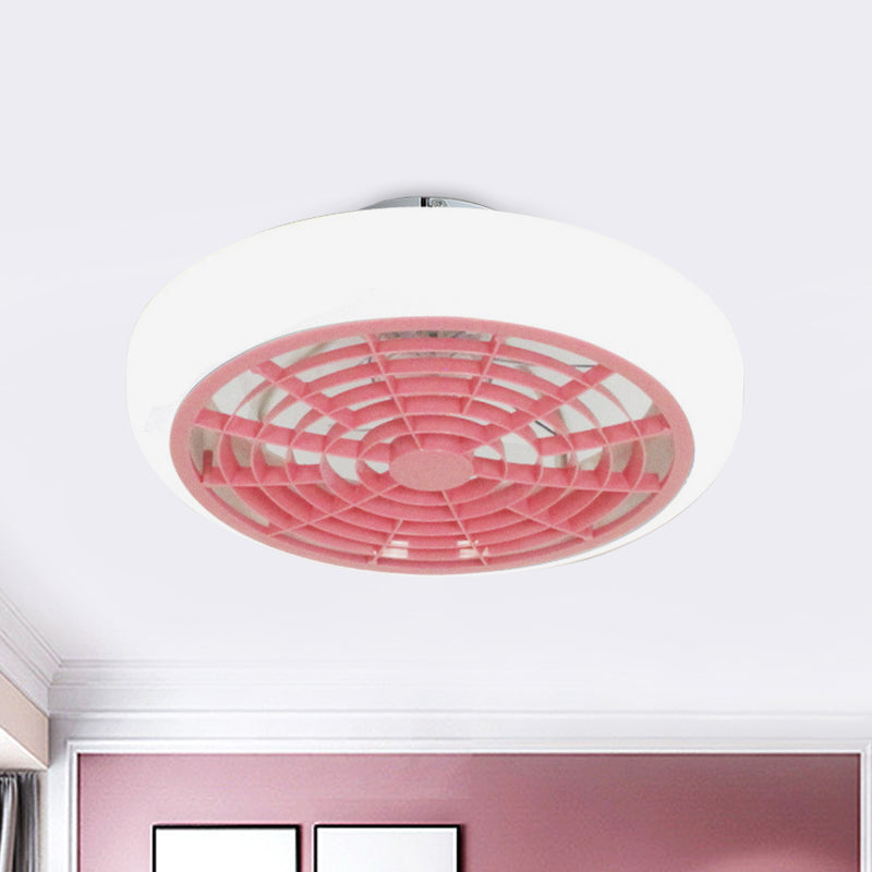Pink/Blue 18" W 2 Heads Semi Flush Mount Light Simple Acrylic Circle LED Hanging Fan Lamp for Bedroom Clearhalo 'Ceiling Fans with Lights' 'Ceiling Fans' 'Kids Ceiling Fans' 'Kids' Lighting' 398480