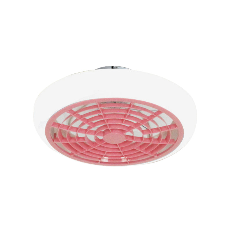 Pink/Blue 18" W 2 Heads Semi Flush Mount Light Simple Acrylic Circle LED Hanging Fan Lamp for Bedroom Clearhalo 'Ceiling Fans with Lights' 'Ceiling Fans' 'Kids Ceiling Fans' 'Kids' Lighting' 398481