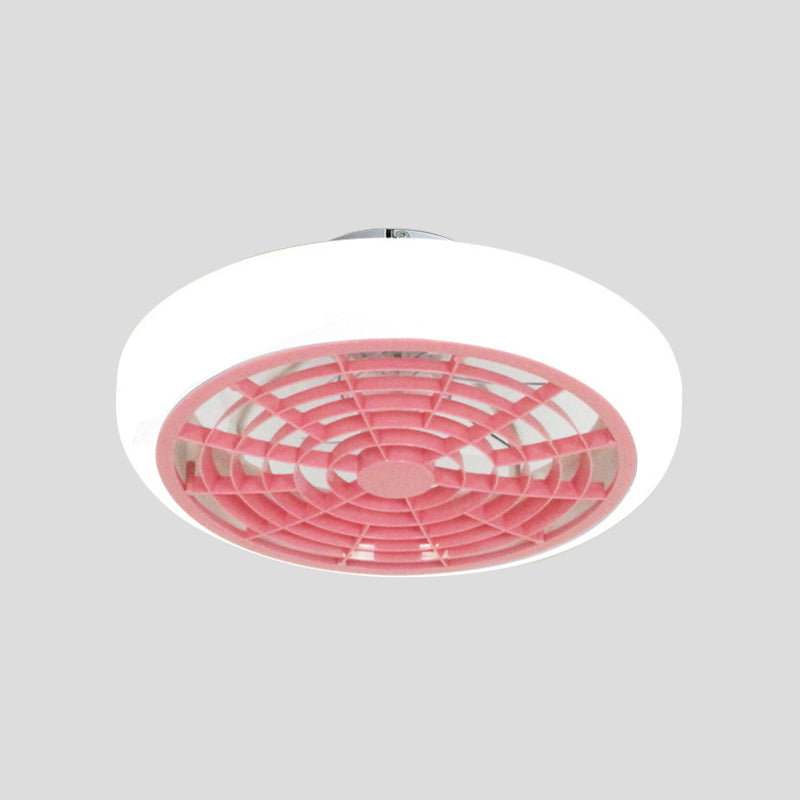 Pink/Blue 18" W 2 Heads Semi Flush Mount Light Simple Acrylic Circle LED Hanging Fan Lamp for Bedroom Clearhalo 'Ceiling Fans with Lights' 'Ceiling Fans' 'Kids Ceiling Fans' 'Kids' Lighting' 398482