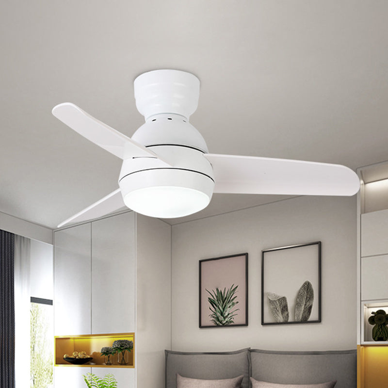 33.5" W LED Ceiling Fan Light Kids Dome Metal Semi Flushmount in Pink/Green/White with 3 White Plastic Blades, Wall/Remote Control Clearhalo 'Ceiling Fans with Lights' 'Ceiling Fans' 'Kids Ceiling Fans' 'Kids' Lighting' 398484