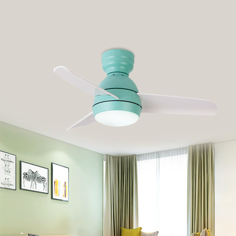 33.5" W LED Ceiling Fan Light Kids Dome Metal Semi Flushmount in Pink/Green/White with 3 White Plastic Blades, Wall/Remote Control Clearhalo 'Ceiling Fans with Lights' 'Ceiling Fans' 'Kids Ceiling Fans' 'Kids' Lighting' 398493