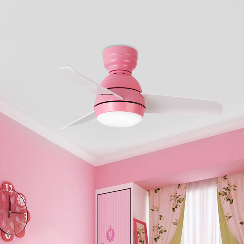 33.5" W LED Ceiling Fan Light Kids Dome Metal Semi Flushmount in Pink/Green/White with 3 White Plastic Blades, Wall/Remote Control Clearhalo 'Ceiling Fans with Lights' 'Ceiling Fans' 'Kids Ceiling Fans' 'Kids' Lighting' 398497