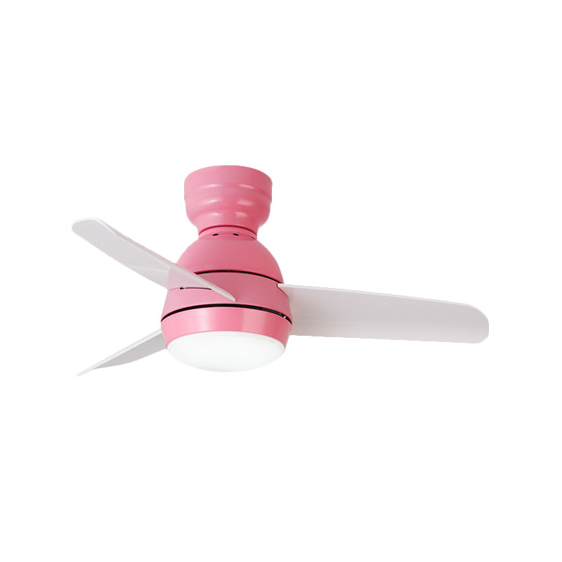 33.5" W LED Ceiling Fan Light Kids Dome Metal Semi Flushmount in Pink/Green/White with 3 White Plastic Blades, Wall/Remote Control Clearhalo 'Ceiling Fans with Lights' 'Ceiling Fans' 'Kids Ceiling Fans' 'Kids' Lighting' 398498