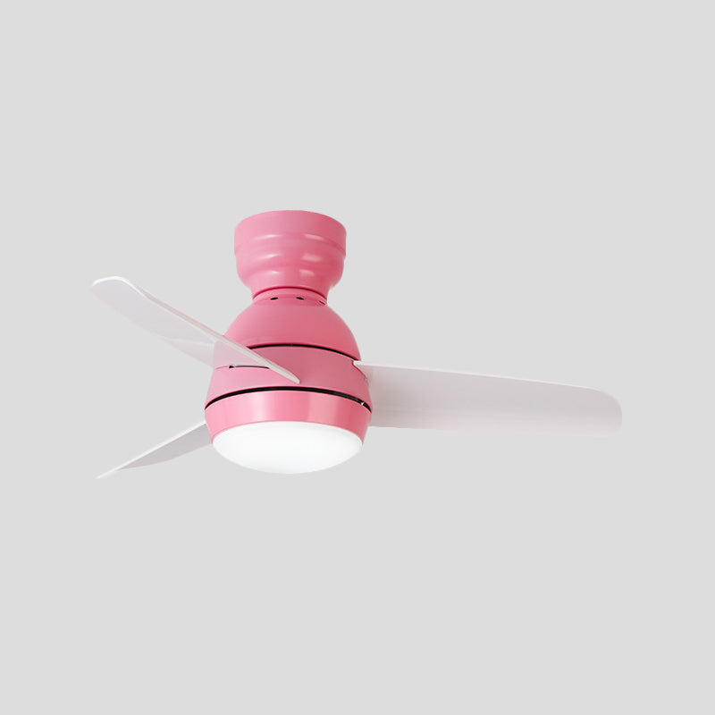 33.5" W LED Ceiling Fan Light Kids Dome Metal Semi Flushmount in Pink/Green/White with 3 White Plastic Blades, Wall/Remote Control Clearhalo 'Ceiling Fans with Lights' 'Ceiling Fans' 'Kids Ceiling Fans' 'Kids' Lighting' 398499