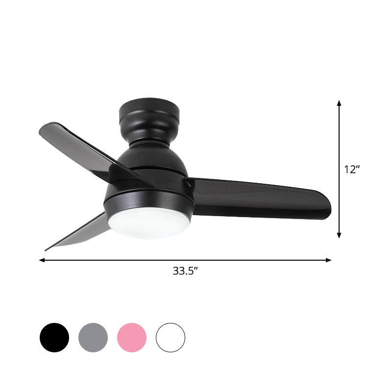 LED Round Pendant Fan Lighting Modern White/Black/Pink Finish Acrylic 3 Blades Semi Flush Mount Lamp with Wall/Remote Control, 33.5" Wide Clearhalo 'Ceiling Fans with Lights' 'Ceiling Fans' 'Kids Ceiling Fans' 'Kids' Lighting' 398504