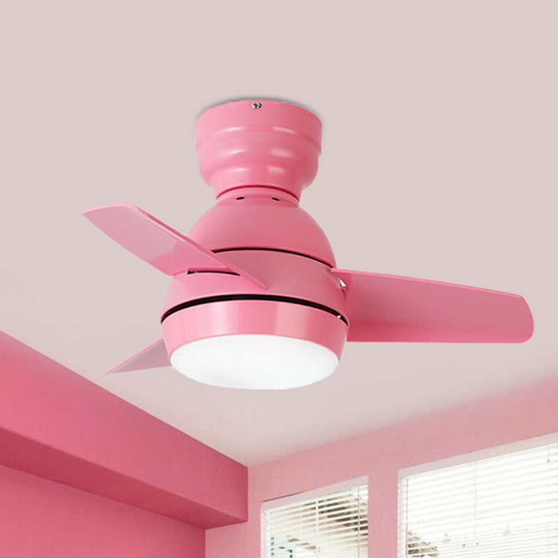LED Round Pendant Fan Lighting Modern White/Black/Pink Finish Acrylic 3 Blades Semi Flush Mount Lamp with Wall/Remote Control, 33.5" Wide Pink Clearhalo 'Ceiling Fans with Lights' 'Ceiling Fans' 'Kids Ceiling Fans' 'Kids' Lighting' 398509
